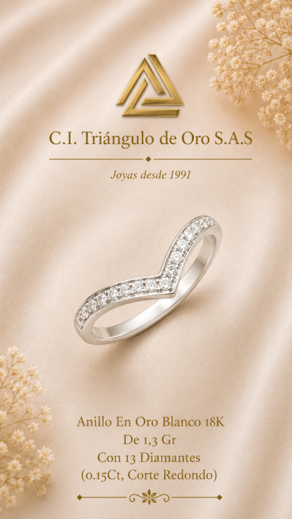 Anillo En Oro Blanco 18K Con Diamantes