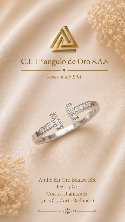 Anillo En Oro Blanco 18K Con Diamantes