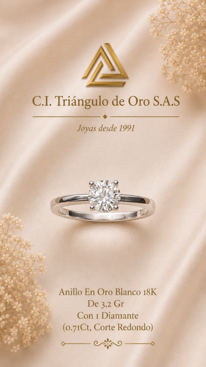 Anillo En Oro Blanco 18K Con Diamante