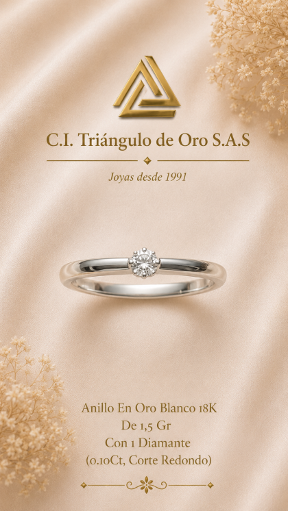 Anillo En Oro Blanco 18K Con Diamante