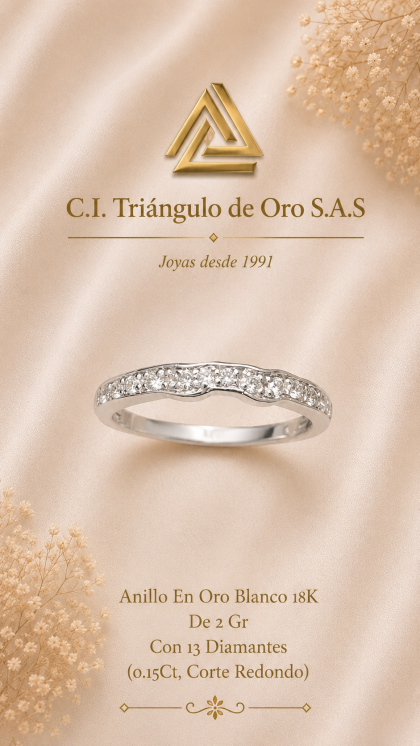 Anillo En Oro Blanco 18K Con Diamantes
