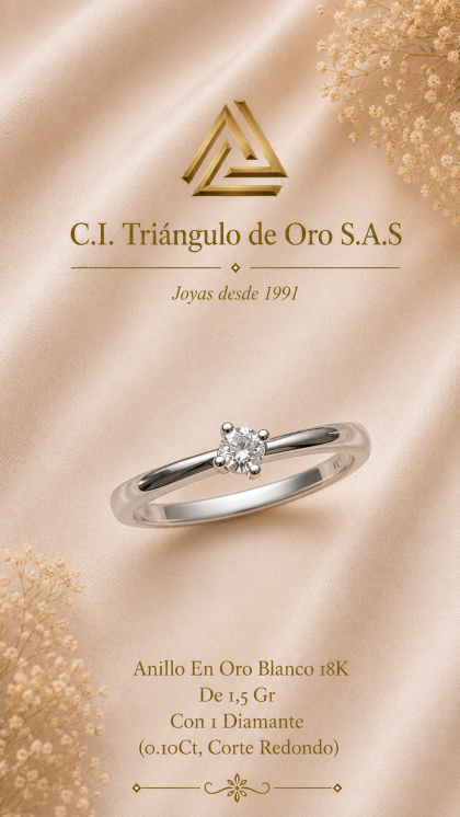Anillo En Oro Blanco 18K Con Diamante