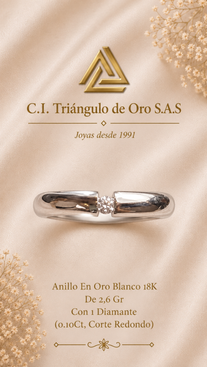 Anillo En Oro Blanco 18K Con Diamante