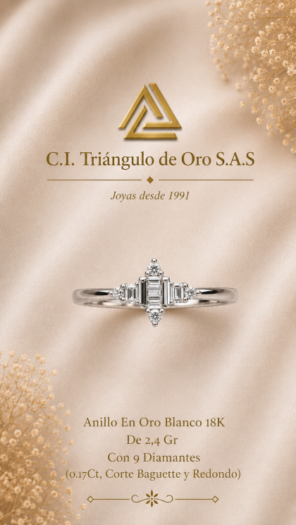 Anillo En Oro Blanco 18K Esmeraldas