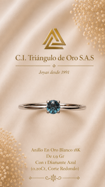 Anillo En Oro Blanco 18K Con Diamante Azul