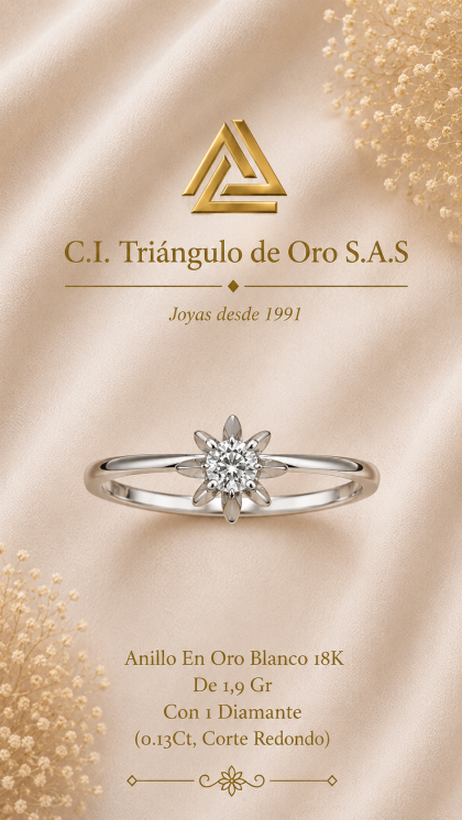 Anillo En Oro Blanco 18K Con Diamante