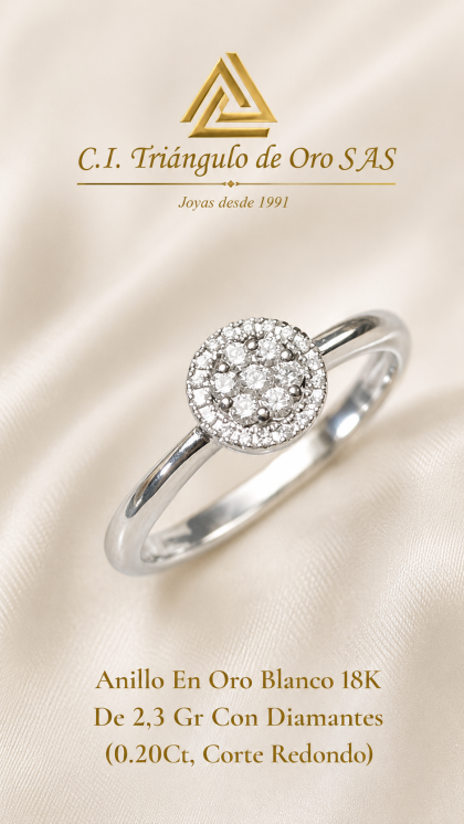 Anillo En Oro Blanco 18K Con Diamantes