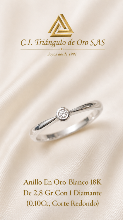 Anillo En Oro Blanco 18K Con Diamante