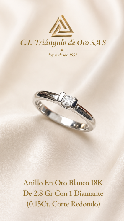 Anillo En Oro Blanco 18K Con Diamante