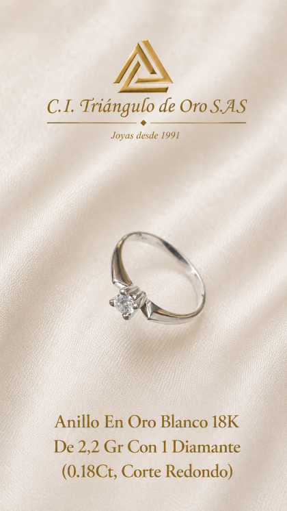Anillo En Oro Blanco 18K Con Diamante