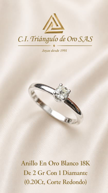 Anillo En Oro Blanco 18K Con Diamante