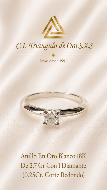 Anillo En Oro Blanco 18K Con Diamante