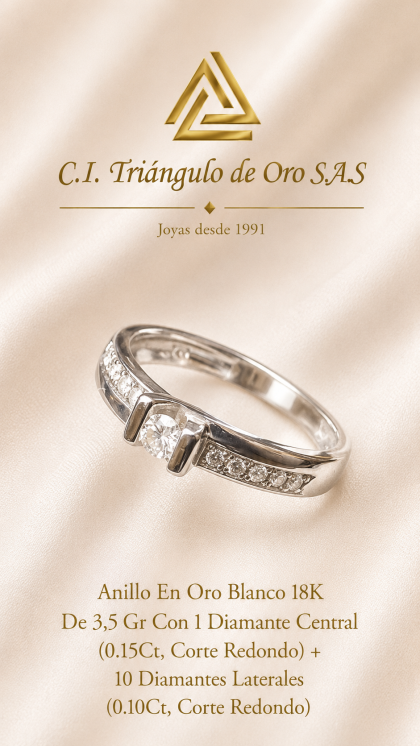 Anillo En Oro Blanco 18K Con Diamantes