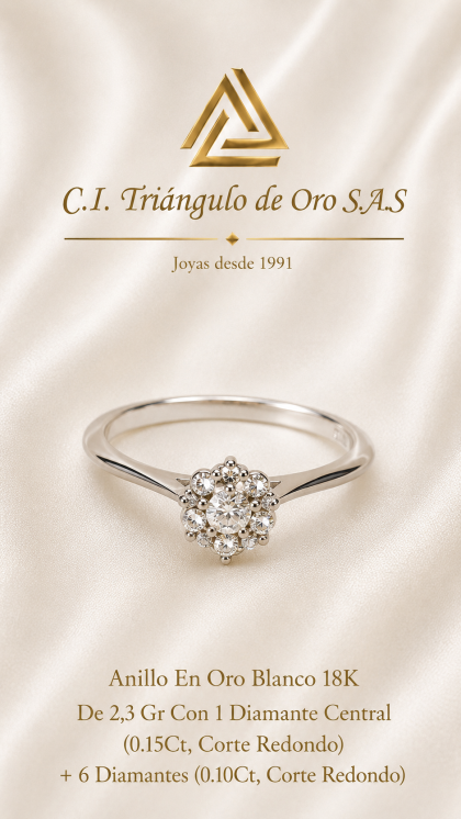 Anillo En Oro Blanco 18K Con Diamantes