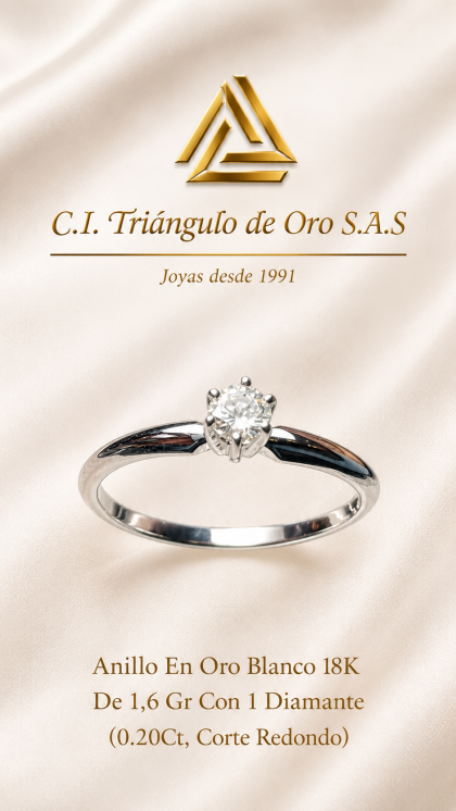 Anillo En Oro Blanco 18K Con Diamante