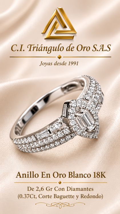 Anillo En Oro Blanco 18K Con Diamantes