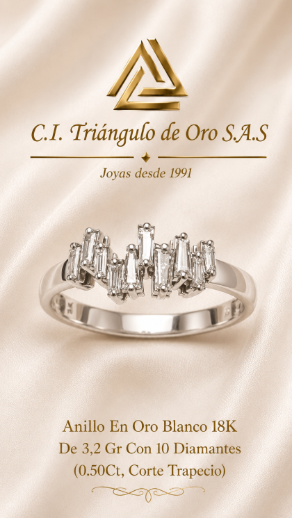 Anillo En Oro Blanco 18K Con Diamantes