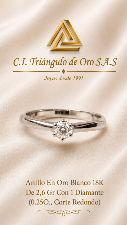 Anillo En Oro Blanco 18K Con Diamante