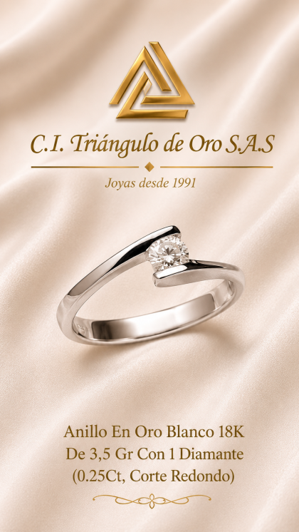 Anillo En Oro Blanco 18K Con Diamante