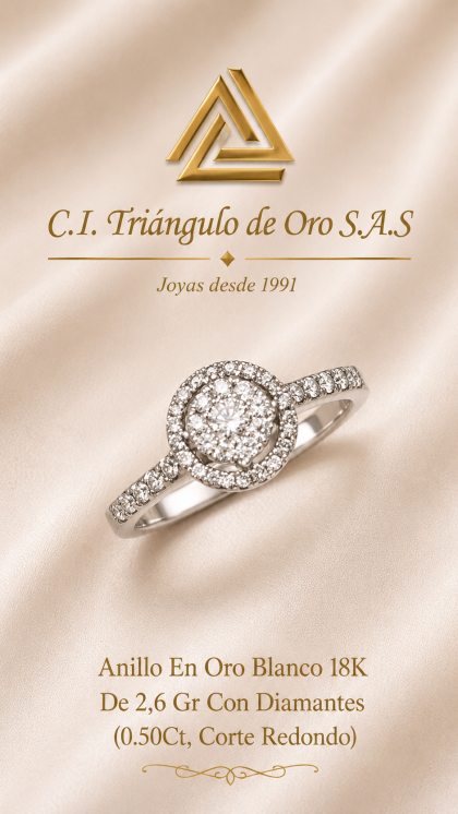 Anillo En Oro Blanco 18K Con Diamantes