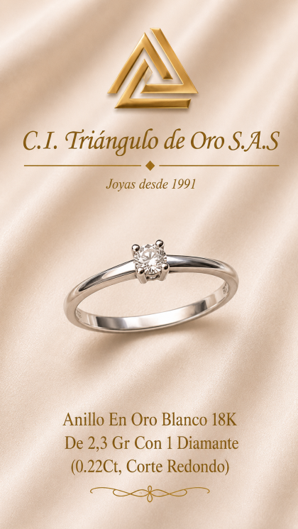 Anillo En Oro Blanco 18K Con Diamante