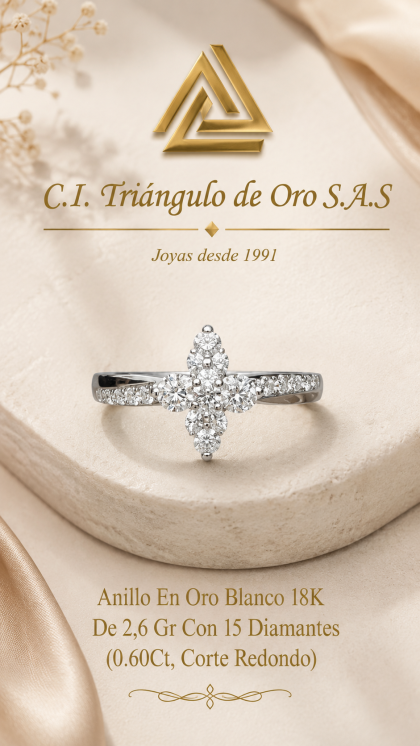 Anillo En Oro Blanco 18K Con Diamantes