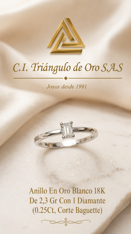 Anillo En Oro Blanco 18K Con Diamante
