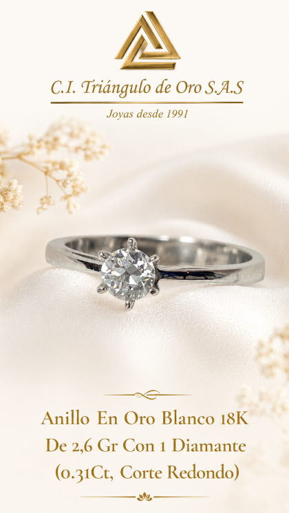 Anillo En Oro Blanco 18K Con Diamante