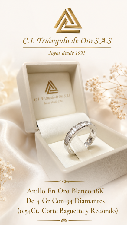 Anillo En Oro Blanco 18K Con Diamantes