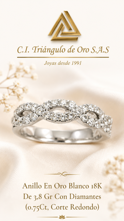 Anillo En Oro Blanco 18K Con Diamantes