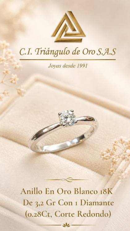 Anillo En Oro Blanco 18K Con Diamante