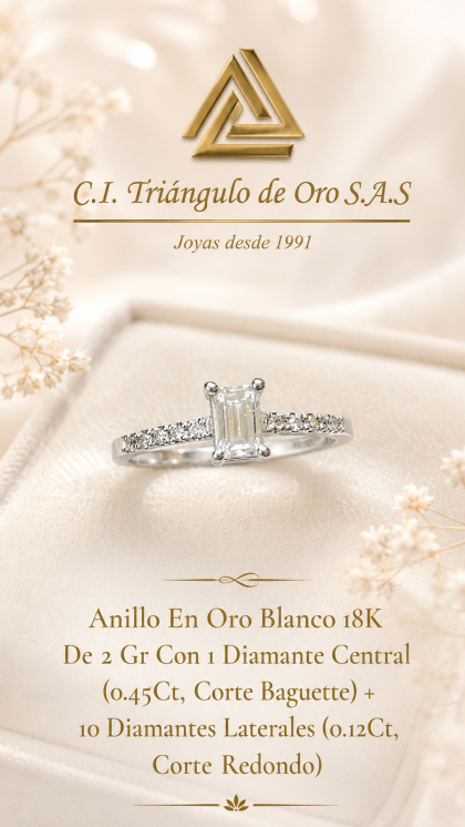Anillo En Oro Blanco 18K Con Diamantes