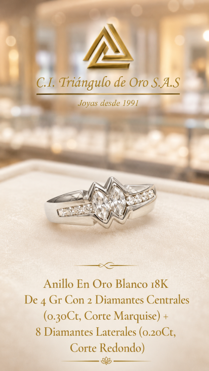 Anillo En Oro Blanco 18K Con Diamantes