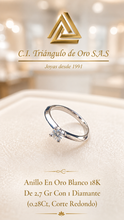 Anillo En Oro Blanco 18K Con Diamante