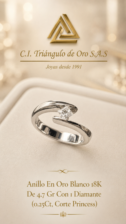 Anillo En Oro Blanco 18K Con Diamante