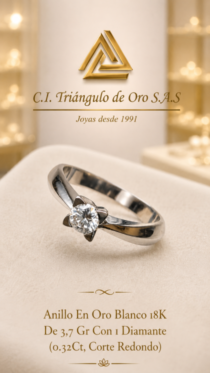 Anillo En Oro Blanco 18K Con Diamante