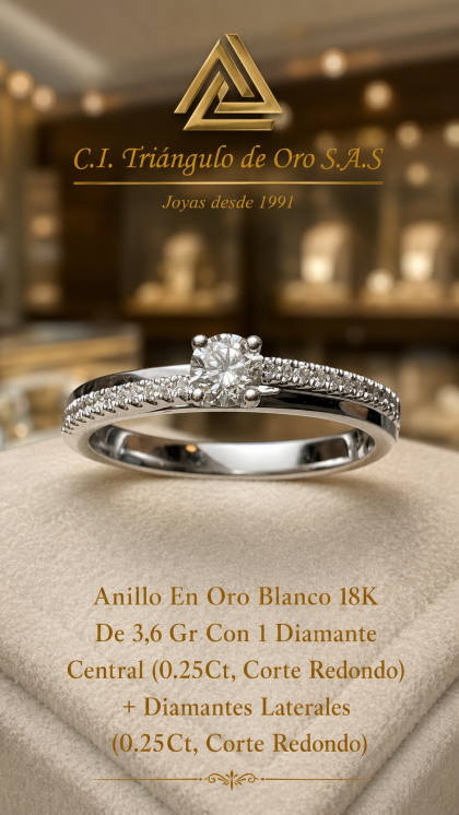 Anillo En Oro Blanco 18K Con Diamantes