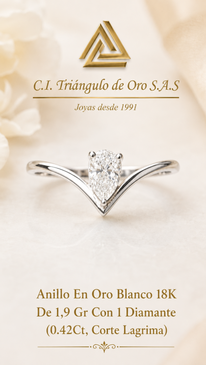 Anillo En Oro Blanco 18K Con Diamante