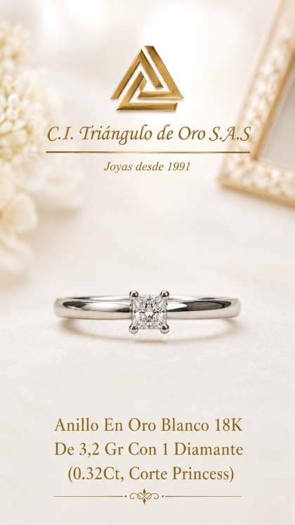 Anillo En Oro Blanco 18K Con Diamante