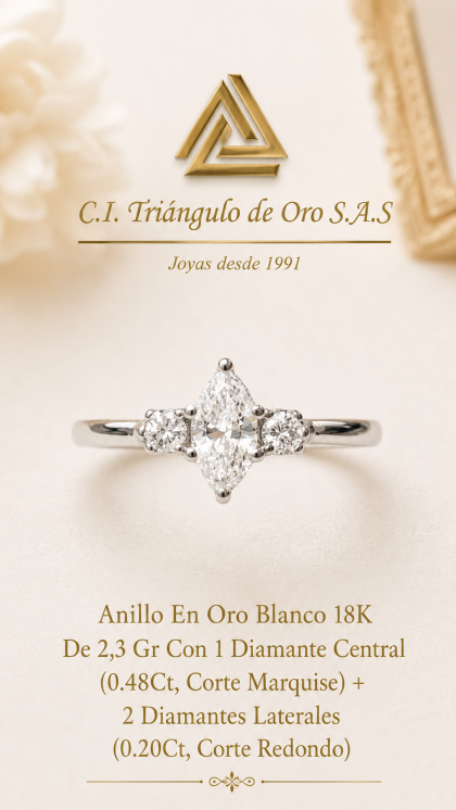 Anillo En Oro Blanco 18K Con Diamantes