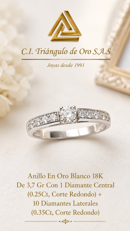 Anillo En Oro Blanco 18K Con Diamantes