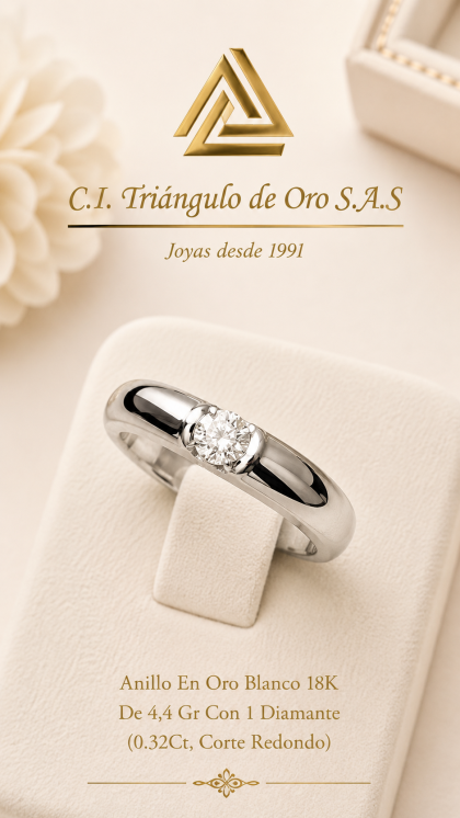 Anillo En Oro Blanco 18K Con Diamante