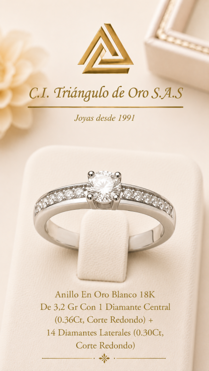 Anillo En Oro Blanco 18K Con Diamantes
