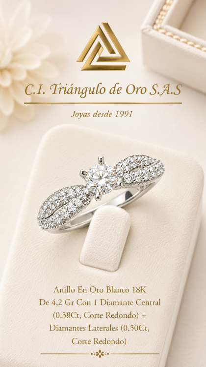 Anillo En Oro Blanco 18K Con Diamantes