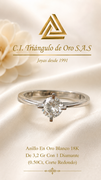 Anillo En Oro Blanco 18K Con Diamante