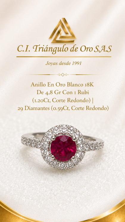 Anillo En Oro Blanco 18K Con Rubi y Diamantes