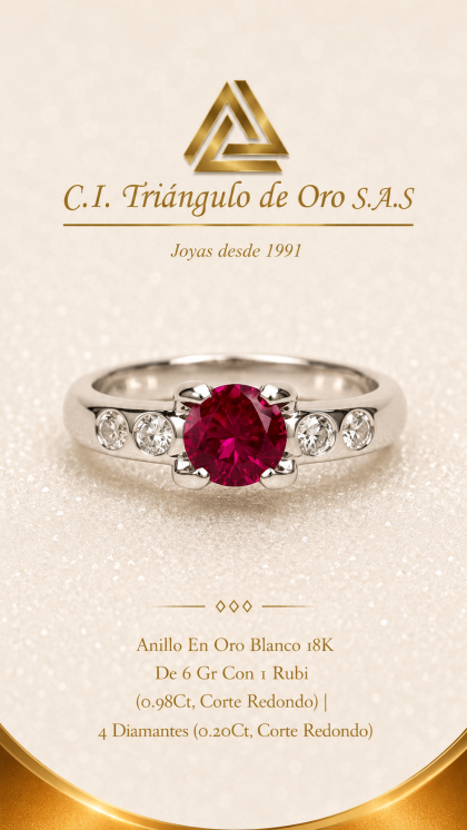 Anillo En Oro Blanco 18K Con Rubi y Diamantes