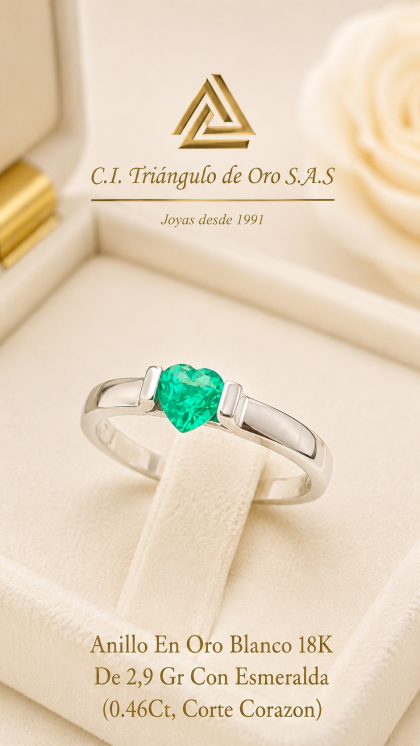 Anillo En Oro Blanco 18K Con Esmeralda