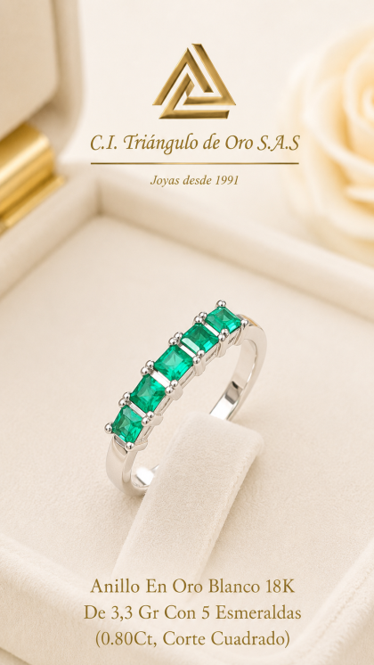 Anillo En Oro Blanco 18K Con Esmeraldas