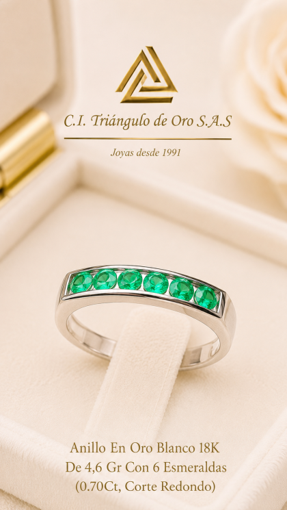 Anillo En Oro Blanco 18K Esmeraldas
